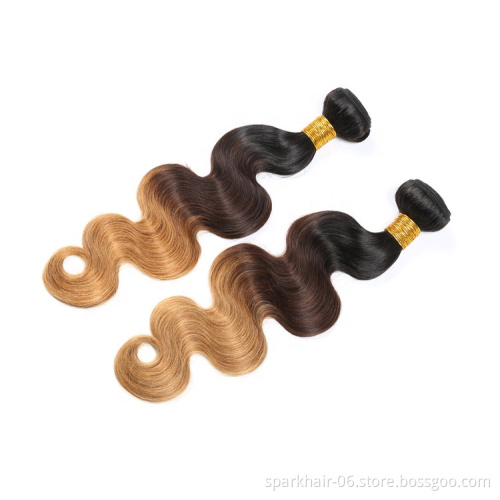 9a 100g SPARK Ombre Brazilian Remy Human Hair Weaving Bundle for Women Weave Hair Extension Black Brown Gold Body Wave 1b/4/30